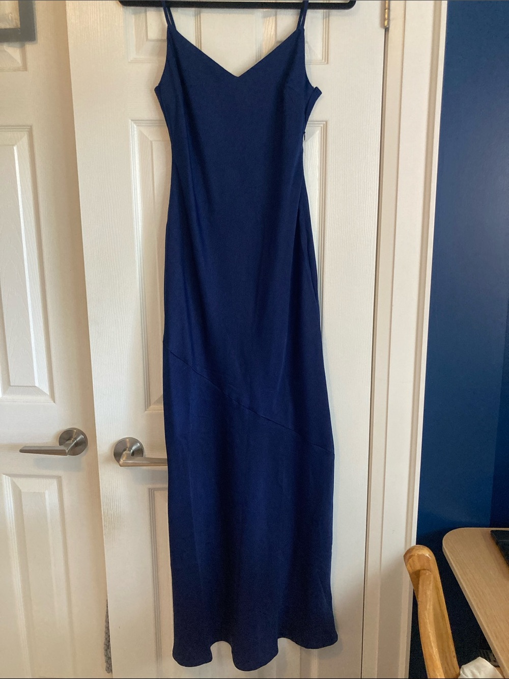 Sleeveless Navy Maxi Slip Dress with V-Neck